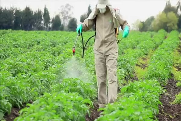 A Picture of a man spraying crop protection chemicals.