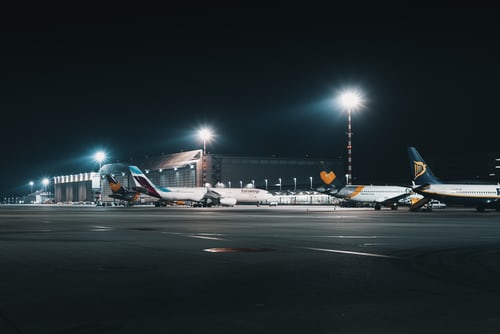 A picture of planes at Malindi International Airport at night